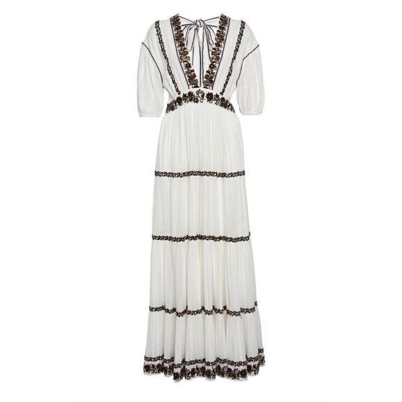 Ulla Johnson Handmade Boho White Beaded Maxi Dress Small - Picture 2 of 16